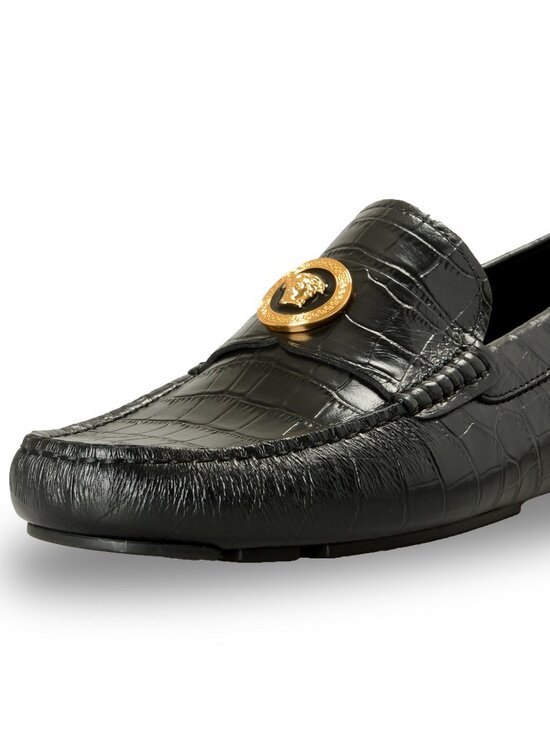 Versace Men\'s Black Leather Croc Print Medusa Driver Loafers Shoes US 8 IT 41 main image 5